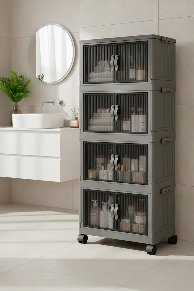 4'lü Portatif Organizer Tekerlekli Dolap Antrasit